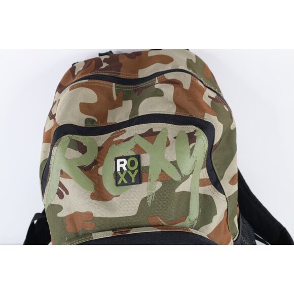 Vintage Roxy Surfing Distressed Spell Out Camouflage Backpack Book Bag Nylon main image 10